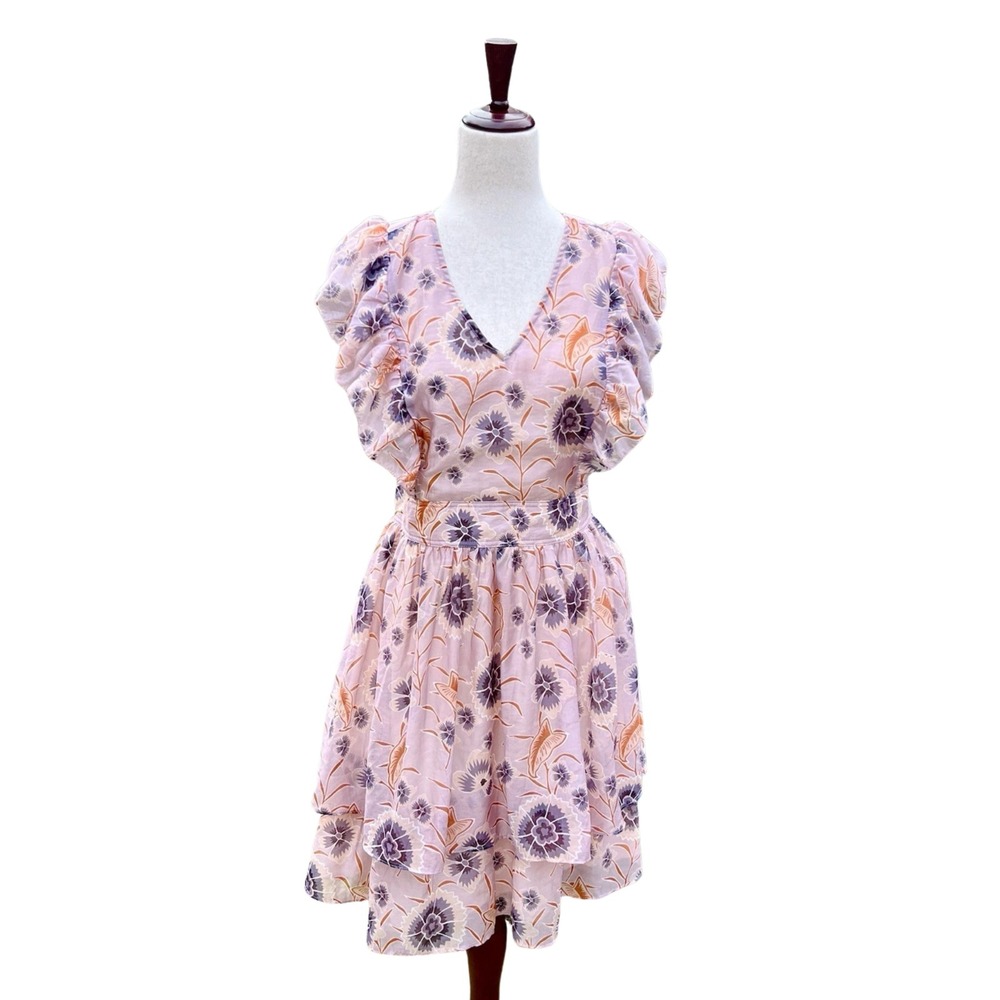 Anthropologie Current Air Mini Dress SZ M‎ Floral V-Neck Boho Ruffle Romantic